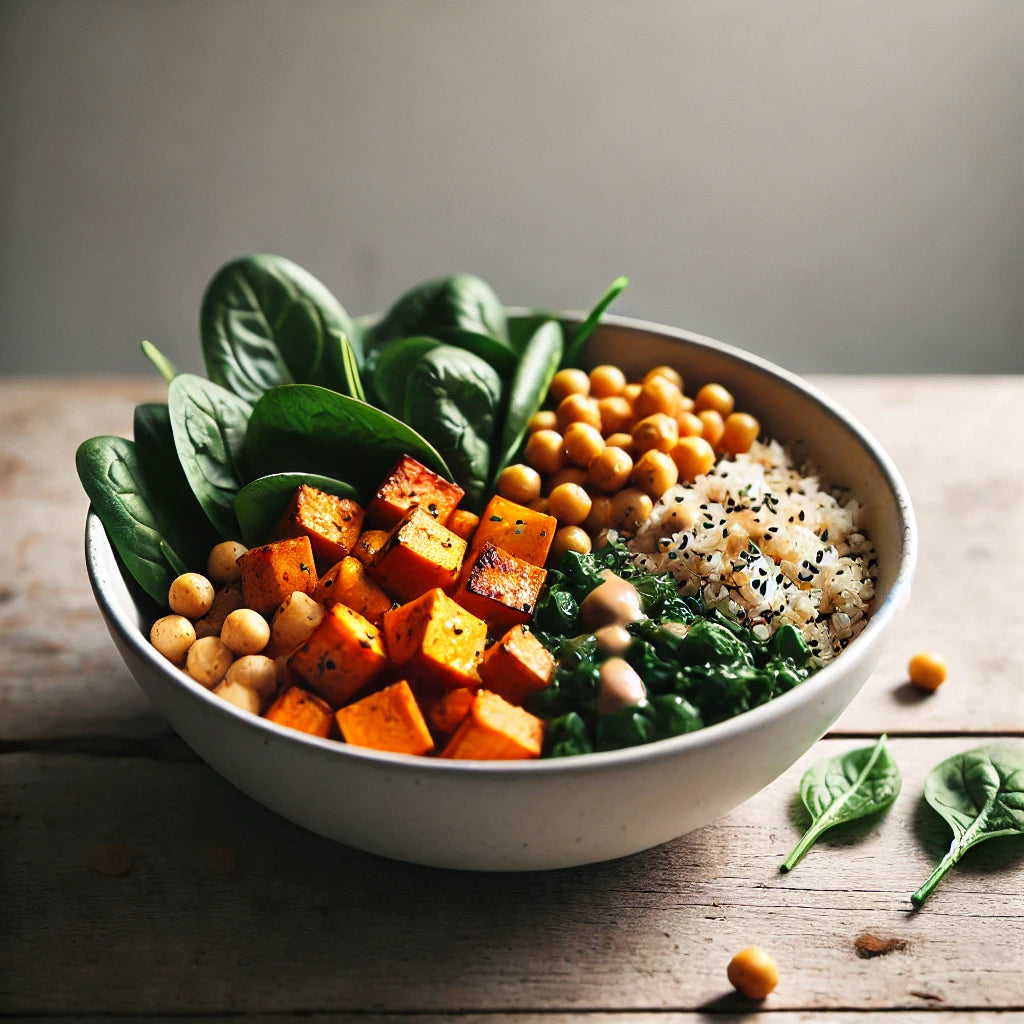 A Simple Whole-Food, Plant-Based Recipe: Savory Sweet Potato and Chickpea Nourish Bowl
